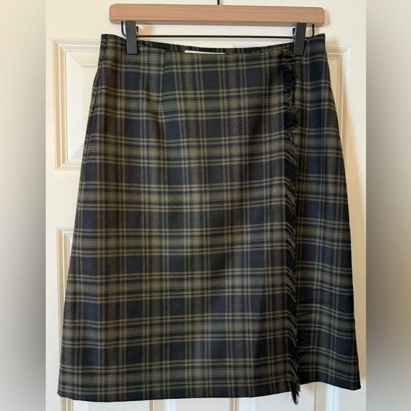Trina Turk Wool Blend Skirt black dark green plaid Size 6 - Picture 1 of 10